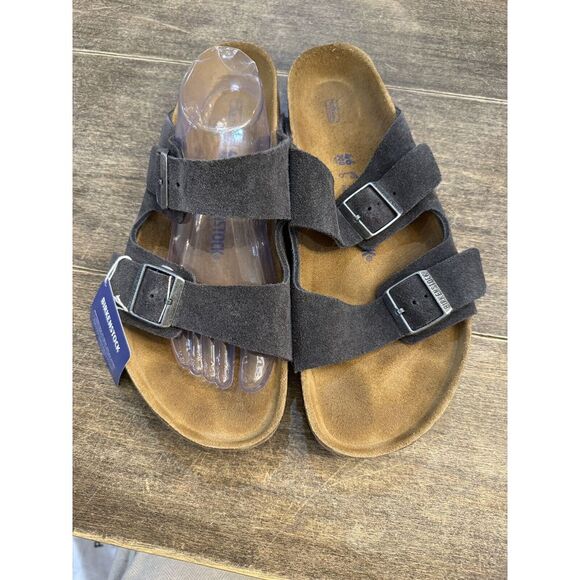 New w/o Box Birkenstock Arizona Velvet Grey Soft Footbed Regular Size 46 13/13.5 - Picture 2 of 10